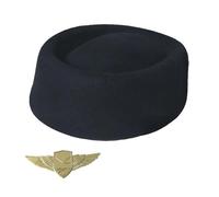 YROHGKPN Comfortable Woolen Stewardess Cap with Badge for Women Cosplay Event and Fashion Styling Stage Show Costume Headpiece Airline Uniform Accessory