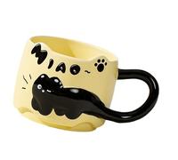 YROHGKPN Ergonomic Wide Handle Ceramic Mugs Insulated Grip Prevents Burns Safe for Kids Dishwasher Compatible Animal Theme Black Cats Mugs