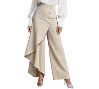 YROHGKPN Leg Ruffled Skirted Pants with Asymmetrical Wrap Front Button Detail High Waist Side Split Loose Trousers for Women Women ' s Wrap Front Wide Leg Pants