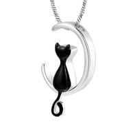 YROHGKPN Moons Shaped Pet Memorial Necklace Designed for Holding Hair or Ashes in Elegant Stainless Steel Featuring Finish Pet Jewelry