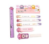 YROHGKPN Student School Staionery Set Pen Case White Out Correction Tape Retractable Eraser Ruler Highlighter Cartoon Notes Pad Cats Paws Stationery