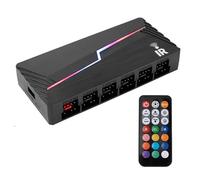YROHGKPN Temperature Regulated Double 12 Port Fan Splitter 3Pin ARGB + 4Pin PWMs Controller ABS Construction for Cooling Smartests Temperature Controls Hubs