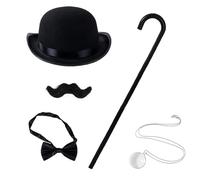 YROHGKPN Victorian Costume Rich Uncle Accessories Gentleman Halloween Cosplay Bowler Hat Mustache Cane Rich