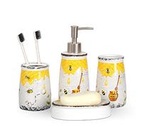 YRONG Ceramic Wash Four Piece Set Nordic Hand Drawn Bee Bathroom Toilet Set Toothbrush Holder Soap Dish Home Hotel Housewarming Gift,Yellow