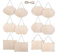 YRONTY 12Pcs Small Unfinished Wood Boards, 6 Shapes of Blank Wood Signs Wood Plaques with Hanging Ropes for DIY Crafts, Painting, and Christmas Home Decorations