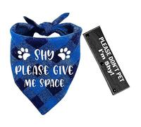 YROVWENQ 2 Pieces Shy Please Give Me Space Blue Black Plaid Bandana with Please Don't Pet I'm Shy Dog Black Leash Wrap for Dog Lovers Owner Pet Birthday Gift