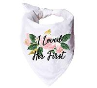 YROVWENQ Funny Cute Engagement White Pet Dog Cat Bandana Scarf I Loved Her First for Dog Lover Owner Wedding Photo Props Accessories