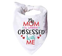 YROVWENQ Funny Cute White Pet Dog Cat Bandana Scarf, My Mom is So Obsessed with Me Puppy Dog Scarf Bibs Accessories for Pet Birthday Gift