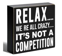 YROVWENQ Relax We're All Crazy Funny Office Wooden Box Decorations Sign Gifts for Women Coworker Colleague Friends Employees for Home Office Bar Table Shelf Plaque Sign Decor