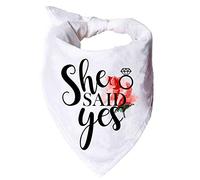 YROVWENQ She Said Yes Funny White Cotton Triangle Wedding Pet Dog Bandana, Dog Engagement Wedding Announcement Photo Props Accessories for Pet Dog Lovers Gifts