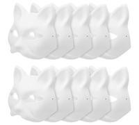 YRPACFB Cat Mask Kit, White Blank Cat Masks, Halloween DIY Hand-Painted White Pulp Mask, Half Face Masks for Cosplay, Gift for Boys Girls - 10PCS