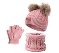 YRPACFB Kids Winter Beanie Hat Scarf Gloves Set, Warm Thermal Knitted Beanie Cap Snood Neck Warmer Mitten, Knit Thick Warm Fleece Sets, Winter Accessories Sets for Children Outdoor Sports 3 in 1