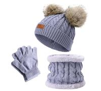 YRPACFB Kids Winter Beanie Hat Scarf Gloves Set, Warm Thermal Knitted Beanie Cap Snood Neck Warmer Mitten, Knit Thick Warm Fleece Sets, Winter Accessories Sets for Children Outdoor Sports 3 in 1