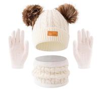 YRPACFB Kids Winter Beanie Hat Scarf Gloves Set, Warm Thermal Knitted Beanie Cap Snood Neck Warmer Mitten, Knit Thick Warm Fleece Sets, Winter Accessories Sets for Children Outdoor Sports 3 in 1