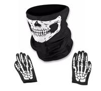 YRPACFB Skeleton Mask Set, Skeleton Gloves and Skull Face Mask, Half Ghost White Bones for Adult Halloween Cosplay Dance Costume Party, Gift for Men Women (Black)
