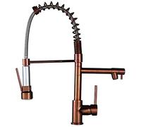YRRA Kitchen Taps with Pull Out Spray Rose Gold Hot Cold Multifunctional Copper Single Hole Telescopic Kitchen Sink Mixer Tap