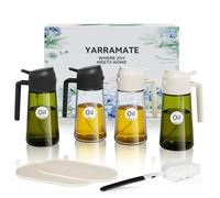 YRRAMATE 4 Pcs 16oz/470ml Glass Olive Oil Sprayer Set with Stickers, Kitchen Gadgets, Including 2Pcs Non-Slip Bottle Mat, Cleaning Brush-Aesthetic Ideal Kitchen Gift