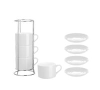 YRREATY Porcelain Stackable Cappuccino Cups with Saucers and Metal Stand, Espresso Cups for Latte Coffee Cafe,Specialty Coffee D