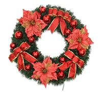 YRRYGMN Artificial Wreath Extra Large Christmas Wreaths Pre-Lit Christmas Wreath with Christmas Balls & Big Red Bow & Christmas Flower Decoration Wreath for Front Door