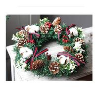 YRRYGMN Artificial Wreath, Wreaths Christmas Garland Green Wreath Fake Cotton Artificial Flowers Plant Green Leaves Door Decoration Silk Ribbon Home Decor,Christmas Wreath,Green-30cm