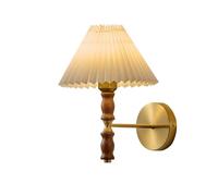 YRRYGMN d Wall Indoor Wall Light Fixture with Pleated Fabric Shade, Hardwired Wall Mount Lamps for Bedroom Bedside Living Room, Bathroom Vanity Walnut Wood Wall