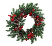YRRYGMN Front Door Wreath 50cm/20in Christmas Wreath with Red Berries and Pine Cones Large Xmas Wreath for Holiday Festival Farmhouse