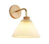 YRRYGMN Wood Wall Lamp White Pleated Wall Light Shade, Nordic Wooden Wall Mounted Sconces Headboard Lights for Bedroom Bedside Living Room Cafe Decor