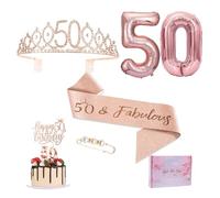 YRsorn 50th Birthday Woman Crown Birthday - Sash Birthday and Birthday Crown for Gifts for 50th Birthday Woman for Birthday Party Decoration Supplies