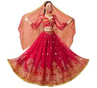 yrsZX Arabian Princess Jasmine Fairy Costume for Women Halloween Cospaly Party Dress UP Outfit Belly Dance Dress Wine Red, Tag M