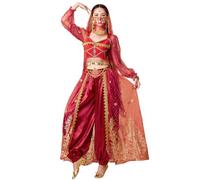yrsZX Jasmine Costume for Women Arabian Princess Fairy Outfit Halloween Cosplay Belly Dance Costume, 05 Wine Red, Small