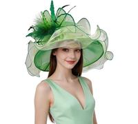 yrsZX Organza Church Derby Hats for Women Wedding Tea Party Fascinator Floral Wide Brim Sun Hat