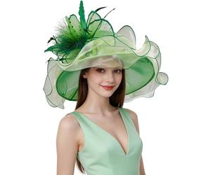 yrsZX Organza Church Derby Hats for Women Wedding Tea Party Fascinator Floral Wide Brim Sun Hat