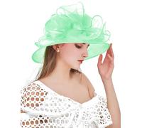 yrsZX Organza Derby Church Hats for Women Flower Wedding Tea Party Hat Summer Sun Fascinator Hat, Style08 Mint Green, One Size