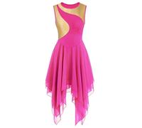 yrsZX Women's Praise Dance Dress Tunic Irregular Flowy Skirt Sleeveless Worship Liturgical Lyrical Dance Costume, 003 Rose Red, S