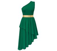 yrsZX Women's Praise Dance Overlays and Tunics One Shoulder Sleeveless Asymmetric Hem Worship Lyrical Dance Dress, 012 Green, XXL