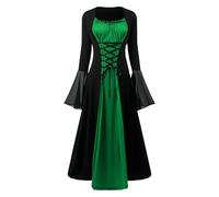 YRTBGD Renaissance Costume Women Medieval Dress with Trumpet Sleeves Gothic Dress Ladies Medieval Clothing Ladies for Halloween Carnival (UK, Alpha, XXL, Regular, Regular, Green)