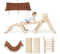 Yrthe Voitom Large Indoor Climbing Frame for Toddler, Pikler Triangle Set with Slide, Arch and Cushion, Wooden Baby Climbing Frames (Natural and Unpainted)
