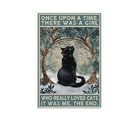 YRTZ Black Cat Once Upon A Time There Was A Girl Who Really Loved Cats It Was Me The End Retro Poster Canvas Wall Art Print vintage quotes posters Home Decor 20x30inch(50x75cm)
