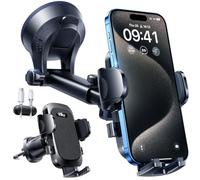 YRU [True Military-Grade & 360° Rotatable Suction 2026 Ultimate Car Phone Holder Mount【90+LBS Safest Strongest & Patent Certs】 Dashboard Windscreen Vent for iPhone 17 16 Pro Max Samsung,Graphite Black