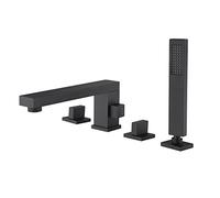 YRUIIA 4 Hole Bath Mixer Tap with Shower Bathtub Faucets Bath Shower Set Shower Head and Hose Set for Bath Taps Tub Tap for Bathroom, Black, Four Holes
