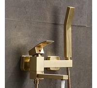 YRUIIA Bath Mixer Tap with Shower Head and Hose, Single-Lever, Wall Mounted, Brushed Gold