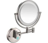 YRUIIA LED Makeup Mirror with Lights and 10x Magnification Vanity Mirror Wall Mounted Round Double Sided Vanity Magnifying with 360° Swivel Extendable Arm Make up Mirror,Brushed Nickel,Hard Wired