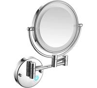 YRUIIA LED Makeup Mirror with Lights and 10x Magnification Vanity Mirror Wall Mounted Round Double Sided Vanity Magnifying with 360° Swivel Extendable Arm Make up Mirror,Silver,Hard Wired
