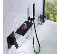 YRUIIA Waterfall Mixer Tap Shower Mixer Taps Wall Mounted Black Bath Taps with Shower Attachment Single Lever Mixer Shower Taps for Bath
