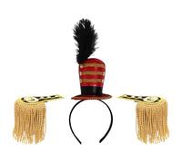 Yruioon 3pcs Marching Band Hat Toy Soldier Hat Headband With Tassel Epaulettes For Halloween Themed Party Black One Size