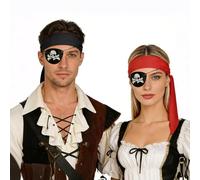 Yruioon 4 Pcs Pirate Accessories Set With Pirate Headband And Eye Patches For Halloween Cosplay Theme Party Red and Black One Size