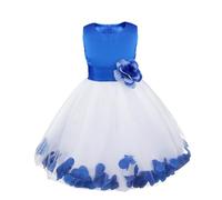 Yruioon Baby Girls Bowknot Flower Petals Tulle Dress Princess Wedding Pageant Bridesmaid Dress Birthday Party Ball Gowns Blue 9-10 Years