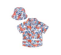 Yruioon Boys Hawaiian Summer Shirts Tropical Print Button Down Short Sleeve Beach Shirts with Sun Hat Set Orange 13-14 Years
