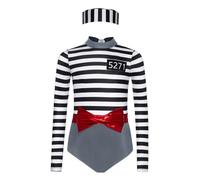 Yruioon Girls 3 Piece Prisoner Stripes Outfit Set Kids Role-playing Games Costume Mock Neck Jumpsuit Silver 7-8 Years