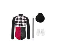 Yruioon Girls 4 Pcs Checkerboard Bow Tie Contrast Color Shiny Sequins Bodysuit with Top Hat Gloves And Magic Wand Set Black Red 15-16 Years